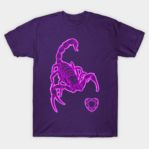 Purple scorpion with diamond heart T-Shirt by weilertsen